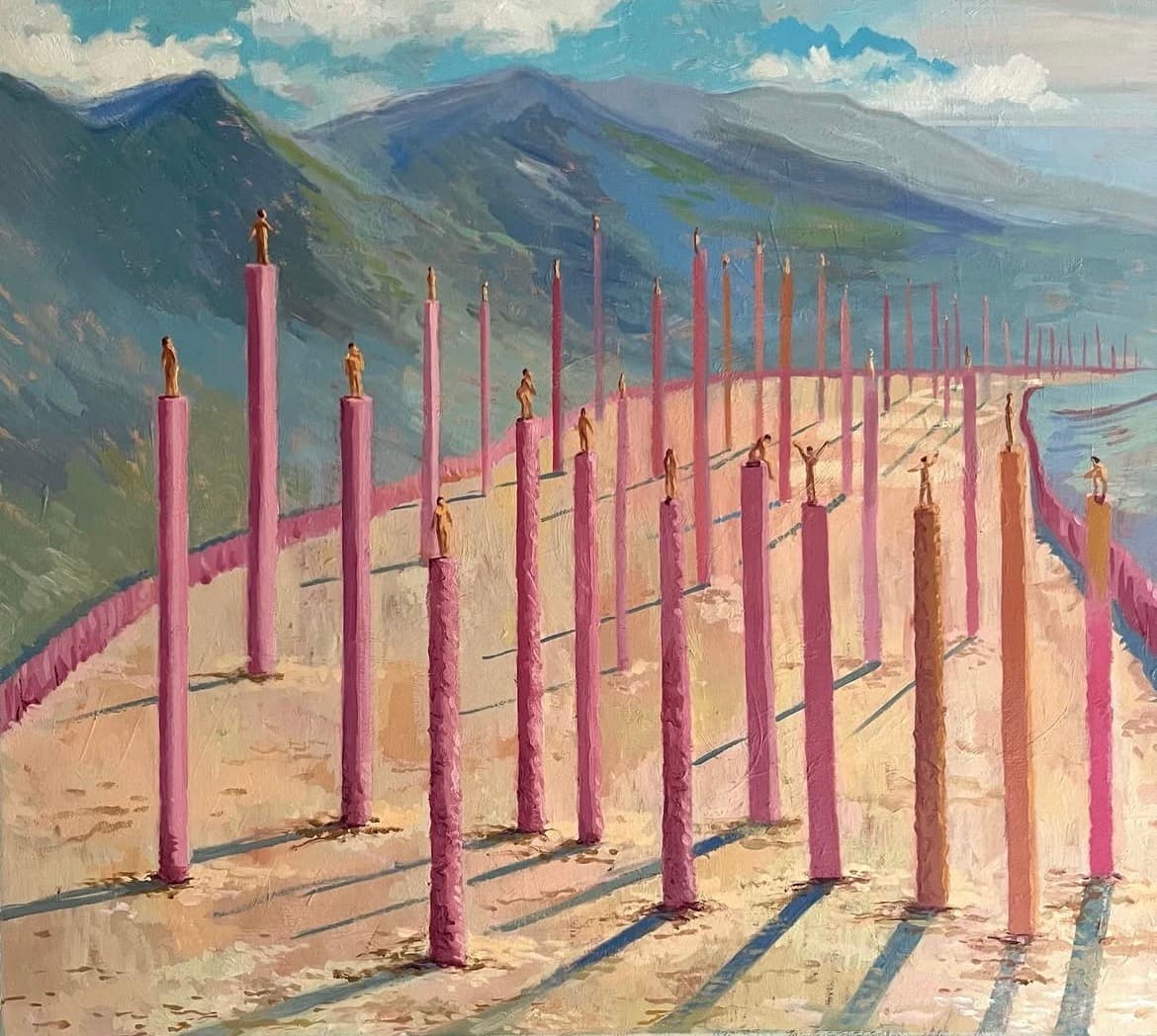 La ciudad de los estilitas, Óleo sobre lienzo, 73 x 60 cm, 2025, Antonio Monereo