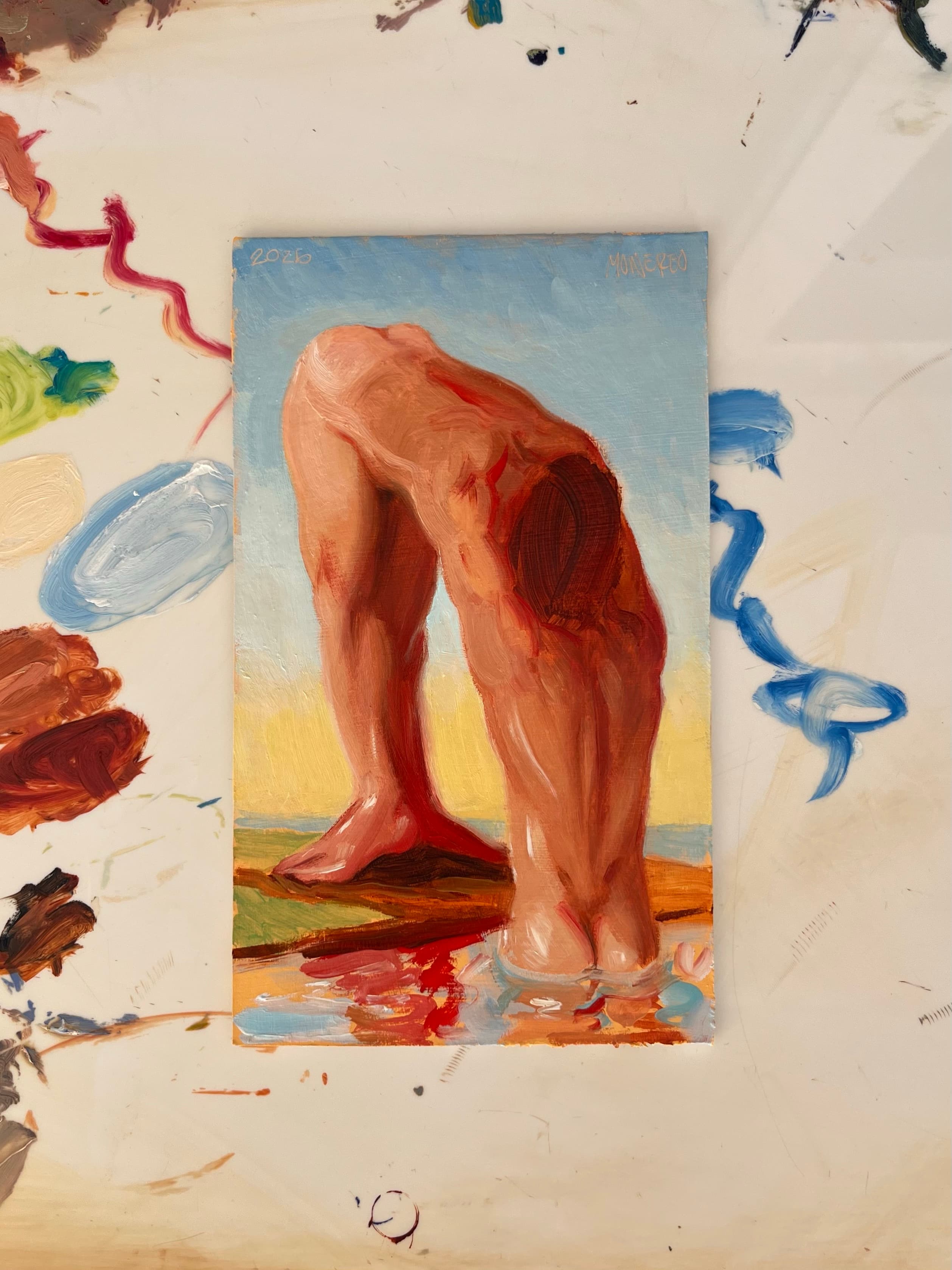 Puente, Óleo sobre cartón, 22 x 13 cm, 2026, Antonio Monereo